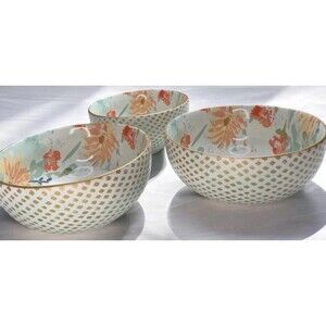 Anthropologie Patina Vie Bowls Vintage Meadow Soup Cereal 2.75" x 5.5" Set of 3